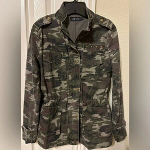 Navie Cammo zip military jacket with cinched waist camouflage khaki size L